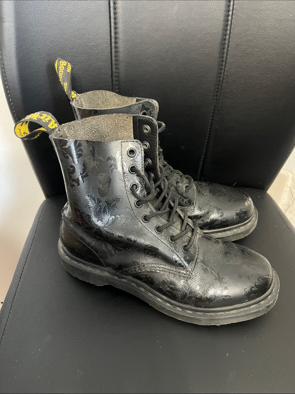 Dr. Martens Black Floral Embossed Lace-Up Ankle Boots